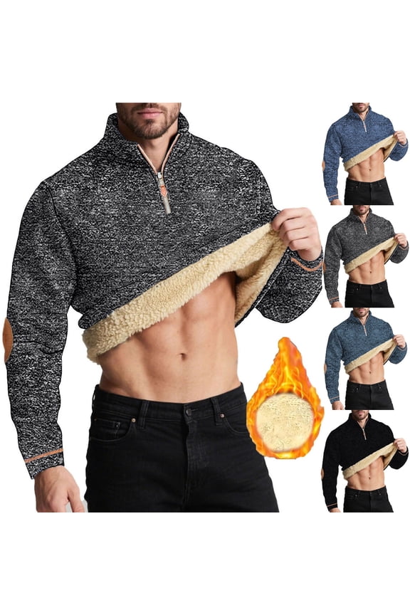 Mens Quarter-zip Sweatshirt Long Sleeve Pullover, Men's Long Sleeve Stand Collar Hoodie Quarter Zip Fleece Lined Warm Pull On For Cool Weather Wear Tops