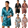 thumbnail image 1 of Bovxnpu Mens Robes Bathrobes 3/4 Sleeve Belted Silk Sleepwear Robe Sleepwear, 1 of 6