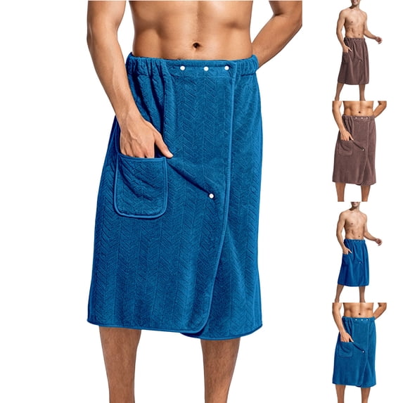 Bovxnpu Mens Robes Bathrobes Snap Button Adjustable Pocket Towels Wearable Sleepwear