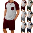 thumbnail image 1 of Bovxnpu Mens Summer 2 Piece Outfits Short Sleeve Shirt Pant Loungewear Short Sleeve Raglan Loungewear Pajama Short Set, 1 of 5