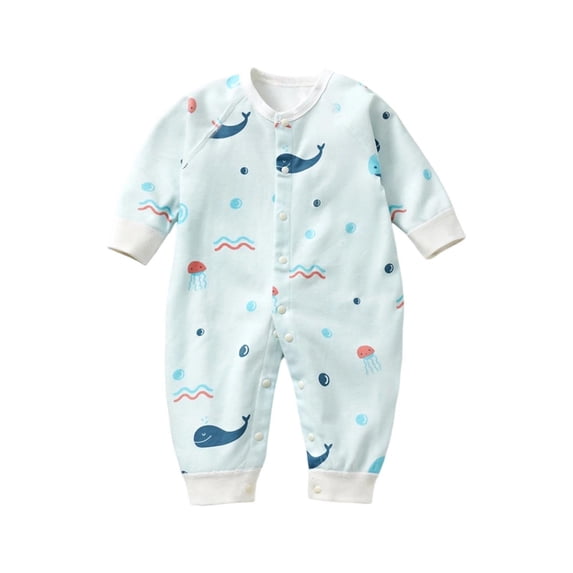Bovxnpu Newborn Bodysuits Print Long Sleeve Crewneck Snap Romper Toddler Infant Outfits