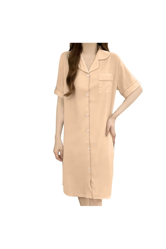 Nightgowns for Women Button Down Sleep Shirt Collar Neck Nightgown Loose Kneelength Soft Sleepwear