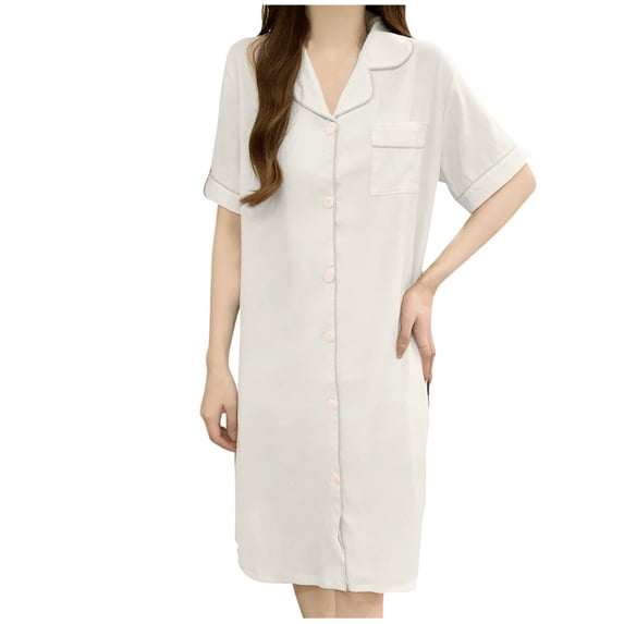 Bovxnpu Nightgowns for Women Button Down Sleep Shirt Collar Neck Nightgown Loose Kneelength Soft Sleepwear