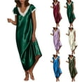 thumbnail image 1 of Bovxnpu Nightgowns for Women, Satin Silk Nightgown for Women Loose Sleepwear V Neck Nightshirt Short Sleeve Sleep Dress, 1 of 7