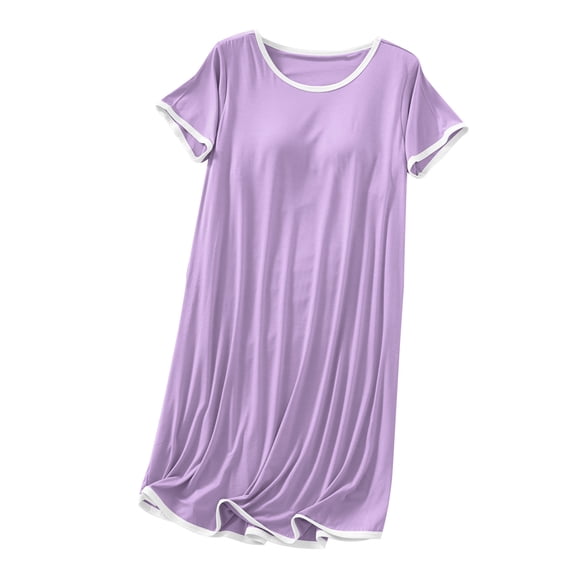 Bovxnpu Nightgowns for Women Short Sleeve Sleepshirt Loungewear Cotton Crew Neck Short Sleeve Built-In Cups Soft Mid-Calf Sleepwear