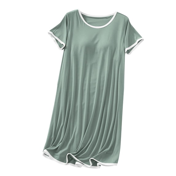 Bovxnpu Nightgowns for Women Short Sleeve Sleepshirt Loungewear Cotton Crew Neck Short Sleeve Built-In Cups Soft Mid-Calf Sleepwear