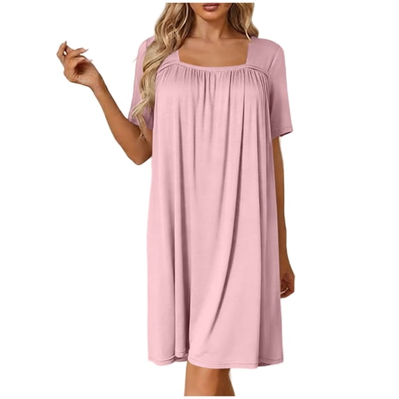 Bovxnpu Nightgowns for Women Short Sleeve Sleepshirt Loungewear Cotton Soft Pleated Long Nightgown Sleepwear