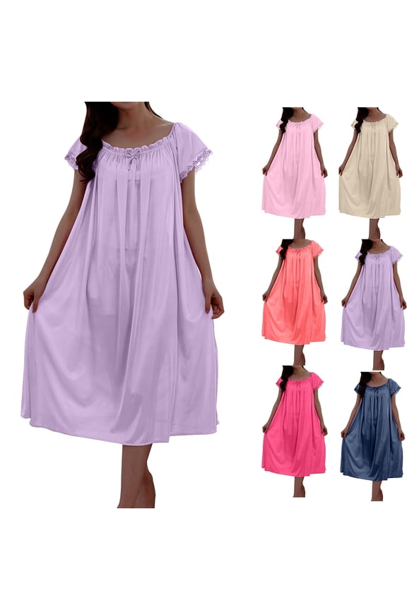Nightgowns for Women Short Sleeve Sleepshirt Loungewear Full-Length Soft Comfortable Lightweight Breathable Basic Sleepwear