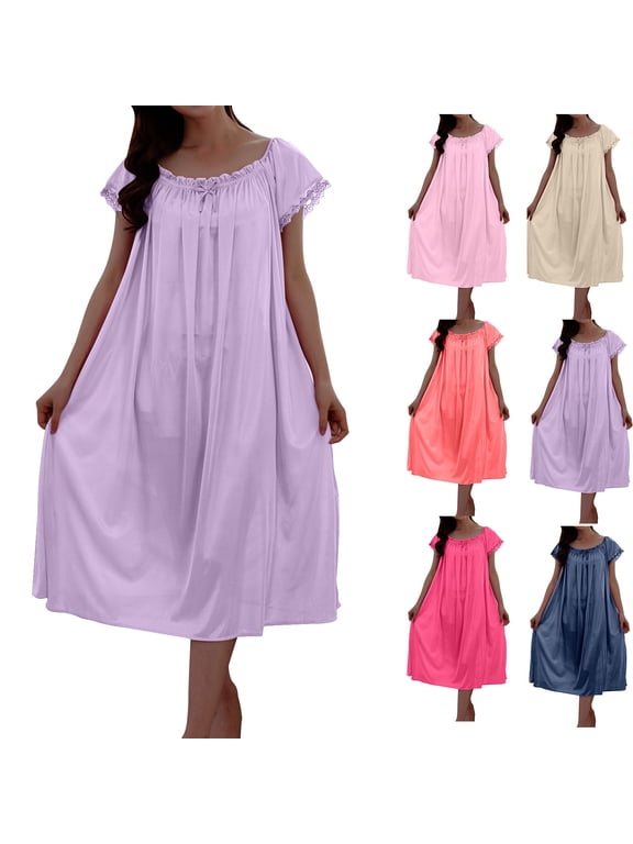 Nightgowns for Women Short Sleeve Sleepshirt Loungewear Full-Length Soft Comfortable Lightweight Breathable Basic Sleepwear