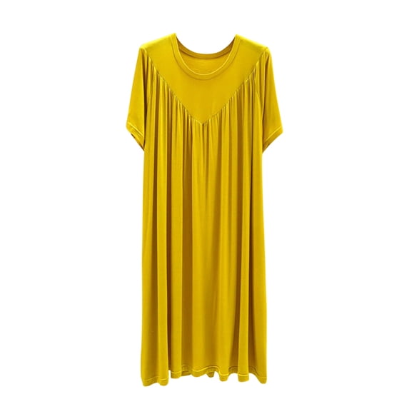 Bovxnpu Nightgowns for Women Short Sleeve Sleepshirt Loungewear Pleated Plus Size Casual Stylish Full-Length Sleepwear