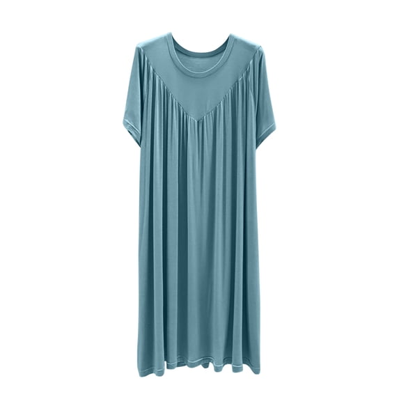 Bovxnpu Nightgowns for Women Short Sleeve Sleepshirt Loungewear Pleated Plus Size Casual Stylish Full-Length Sleepwear