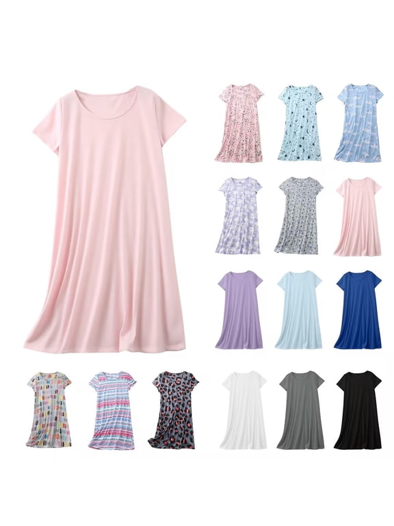 Nightgowns for Women, Women's Nightgown Cotton Sleep Shirts Short Sleeve Nightshirt Pullover Nightdress Soft Sleepwear