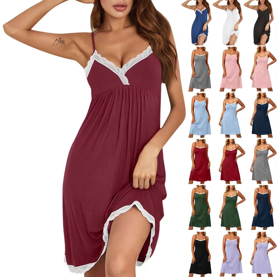 Bovxnpu Nightgowns for Women, Women's Nightgown Sleeveless Sleepwear Sleep Shirt Pleated Nightdress Women's Suspenders Pajama Dress Nightshirt