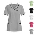 thumbnail image 1 of Bovxnpu Nurses Uniform Tops scrubbing Tops Tunic Shirt Clinic Carer-Neck Protective Clothing V Neck Nurse Uniform Top Staff Work Wear Summer Tops (Women's or Women's Plus), 1 of 9