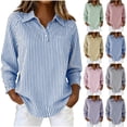thumbnail image 1 of Bovxnpu Office Shirt Long Sleeve Shirt Striped 3/4 Sleeve Collared Button Office Shirt For Work Wear Summer Tops (Women's or Women's Plus), 1 of 9