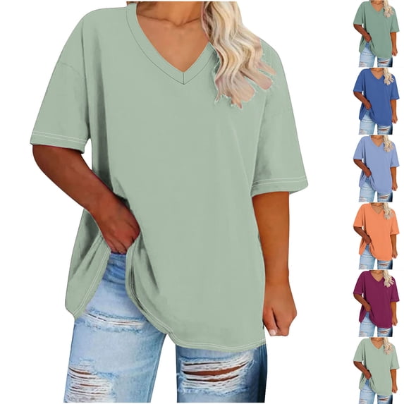 Bovxnpu PLus Size T Shirts Summer Soft Cotton V Neck Plus Size Summer Tops (Women's or Women's Plus)