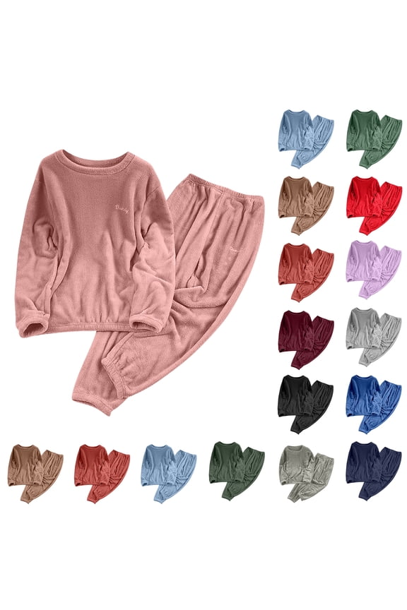 Pajamas Set for Women Loungewear Set, Women Pajamas Set 2 Piece Lounge Sets Long Sleeve Solid Color Thick Fleece Warm Fleece Fall Winter Matching Outfits Set