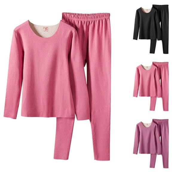 Bovxnpu Pajamas Set for Women Loungewear Set, Women's Fall Winter Solid Color Thick Double Fleece Warm Underwear Set 2 Piece Lounge Sets Pajamas Set