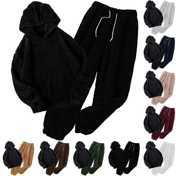 Bovxnpu Pajamas for Women Set Loungewear Set, Women' s Pajamas Set Fleece Pullover Pants Loose Sleepwear 2 Piece Pajamas Set Warm Loungewear Fuzzy