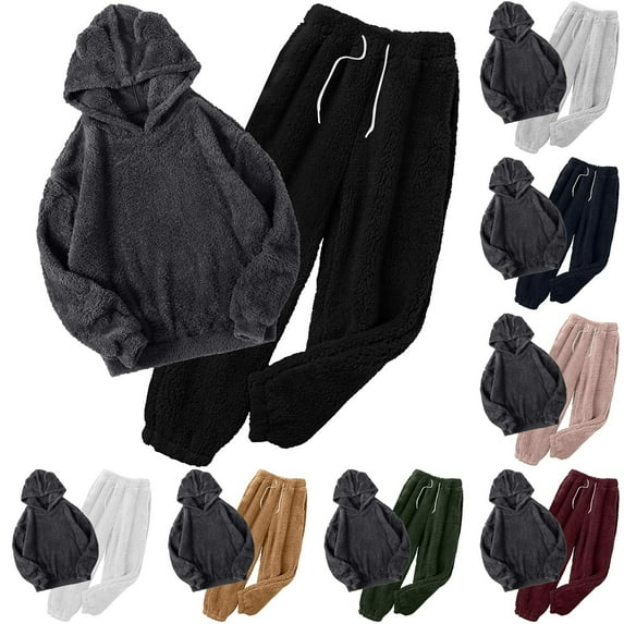 Bovxnpu Pajamas for Women Set Loungewear Set, Women' s Pajamas Set Fleece Pullover Pants Loose Sleepwear 2 Piece Pajamas Set Warm Loungewear Fuzzy