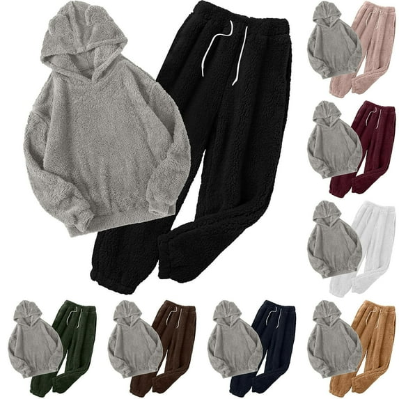 Bovxnpu Pajamas for Women Set Loungewear Set, Women' s Pajamas Set Fleece Pullover Pants Loose Sleepwear 2 Piece Pajamas Set Warm Loungewear Fuzzy