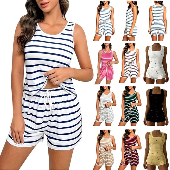 Bovxnpu Pajamas for Women Set Loungewear Set, Womens 2 Piece Pajamas Set Soft Tank Top and Shorts Sleepwear Set Nightwear