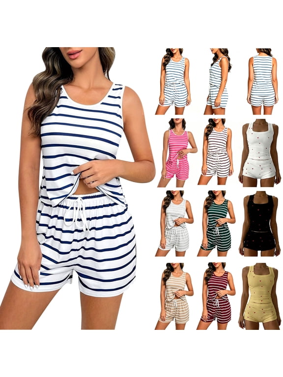 Pajamas for Women Set Loungewear Set, Womens 2 Piece Pajamas Set Soft Tank Top and Shorts Sleepwear Set Nightwear