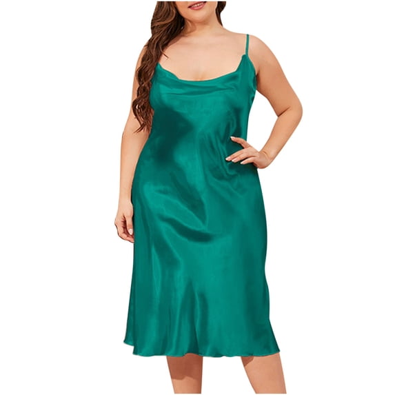 Bovxnpu Plus Size Nightgowns for Women Silk Satin Nightdress Sleeveless Sleepshirt Sleeveless Plus Size Elegant Soft Comfortable Mid-Calf Length Sleepwear