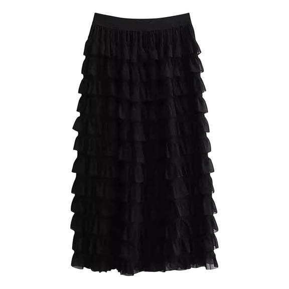 Bovxnpu Plus Size Skirts For Women, Women's Long Maxi Skirts A Line Ruffle High Waisted Tiered Layered Mesh Skirt Petticoat, Womens Solid Puff Hem Mesh Skirt Free Size
