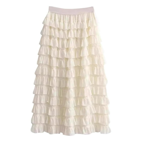 Bovxnpu Plus Size Skirts For Women, Women's Long Maxi Skirts A Line Ruffle High Waisted Tiered Layered Mesh Skirt Petticoat, Womens Solid Puff Hem Mesh Skirt Free Size