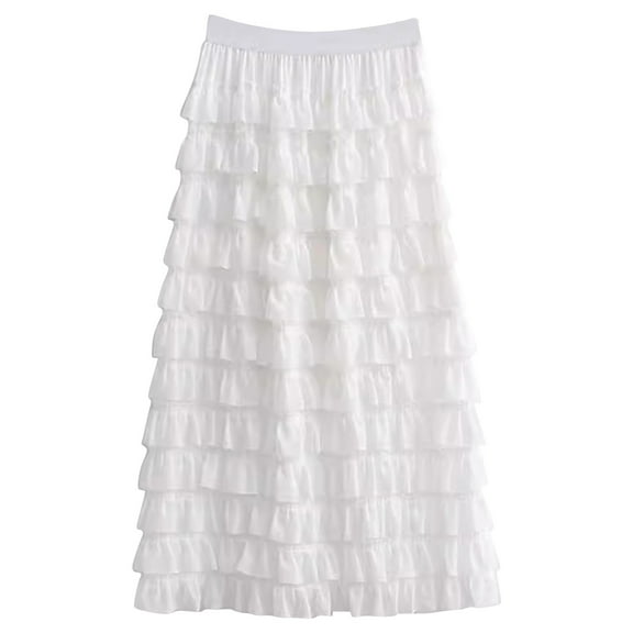 Bovxnpu Plus Size Skirts For Women, Women's Long Maxi Skirts A Line Ruffle High Waisted Tiered Layered Mesh Skirt Petticoat, Womens Solid Puff Hem Mesh Skirt Free Size