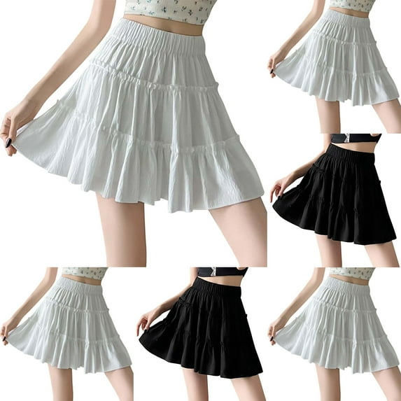 Bovxnpu Plus Size Skirts For Women, Women's Pleated Skater Skirt Basic Casual High Waisted Ruffles Flared Mini Skirts, Womens Solid Color High Waisted Cake Skirt M