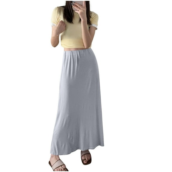 Bovxnpu Plus Size Skirts For Women, Women's Soft Flowy Maxi High Waisted Long Skirts, Women's Solid Color Casual Elastic Waist Leisure Ankle Skirt Free Size