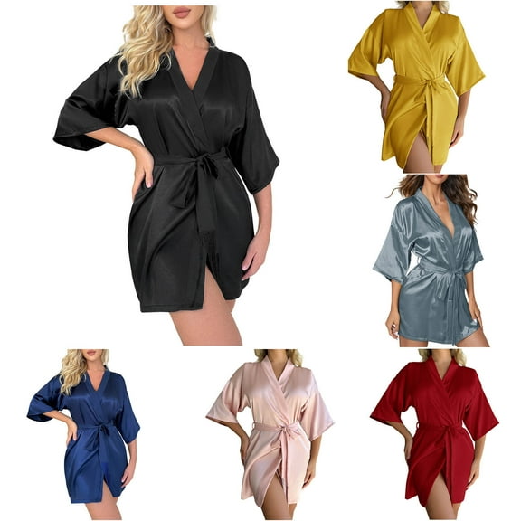 Bovxnpu Robes for Women, Silk Robes for Women Satin Bride Bridesmaid Wedding Party Robes Lightweight Sleepwear