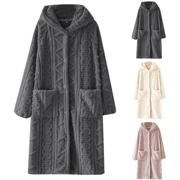 Bovxnpu Robes for Women, Women's Fleece Hooded Bathrobe Long Spa Robe Winter Nightgown Cardigan Home Clothes