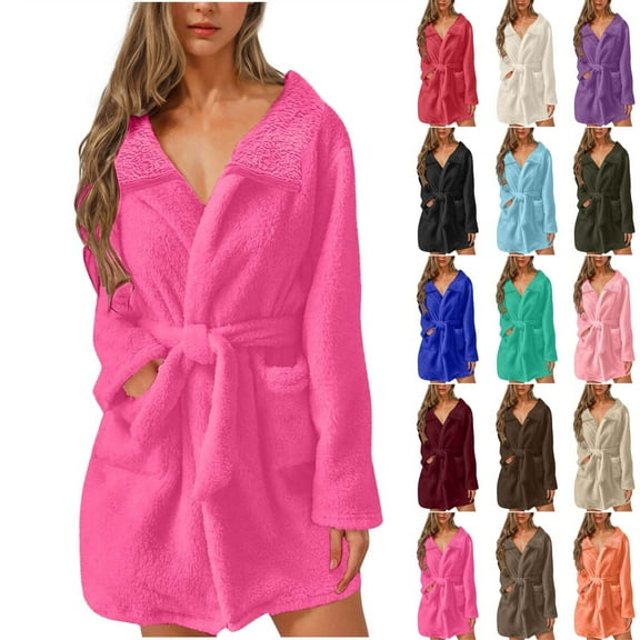 Bovxnpu Robes for Women, Women's Robe Soft Bathrobe Warm Fleece Shawl Collar Spa Robe Women Winter Home Clothes Nightgown
