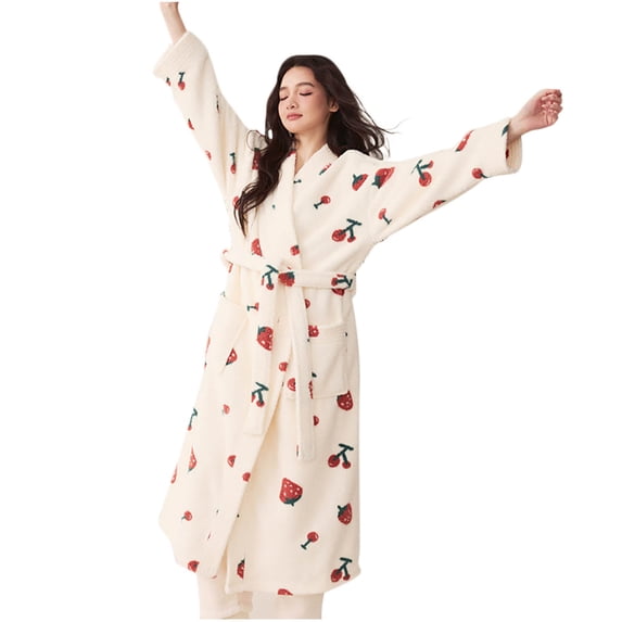 Bovxnpu Robes for Women, Women's Robe Soft Long Bathrobe Warm Fleece Shawl Collar Spa Robe Women Winter Home Clothes Nightgown