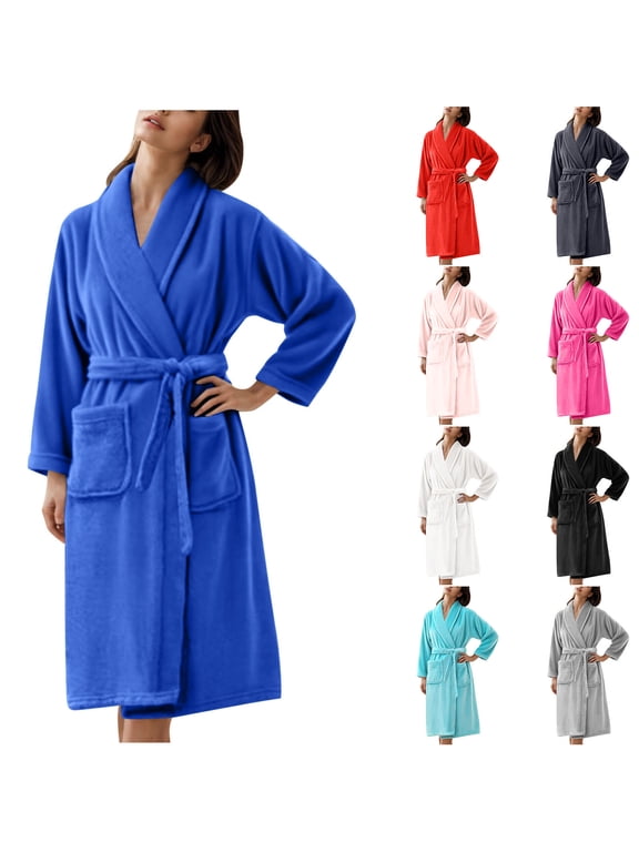 Robes for Women, Women's Robe Soft Long Bathrobe Warm Fleece Shawl Collar Spa Robe Women Winter Home Clothes Nightgown
