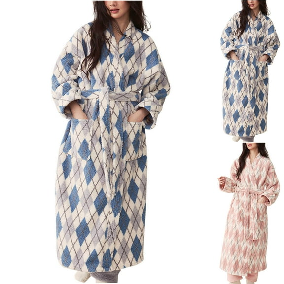 Bovxnpu Robes for Women, Women's Robe Soft Long Bathrobe Warm Fleece Shawl Collar Spa Robe Women Winter Home Clothes Nightgown