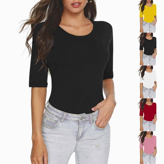 Bovxnpu Short Sleeve Tee Shirts Summer Dressy Casual Blouses Lightweight Cotton Crew Neck Summer Tops (Women's or Women's Plus)