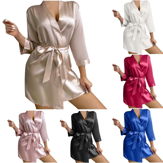 Bovxnpu Silk Robes for Women Satin Bride Bridesmaid Wedding Party Robes Casual Robe Casual Robe Loose with Drawstring Sleepwear