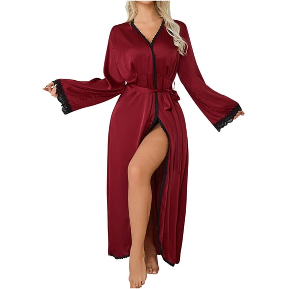 Bovxnpu Silk Robes for Women Satin Bride Bridesmaid Wedding Party Robes Long Sleeve Casual Robe Loose with Drawstring Sleepwear