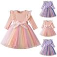 thumbnail image 1 of Bovxnpu Spring Girls Dresses, Girls Ruffle Sleeve Round Neck Princess Tulle Ruffle Fall Winter Dress Girls Midi Dress Sundress, 1 of 9
