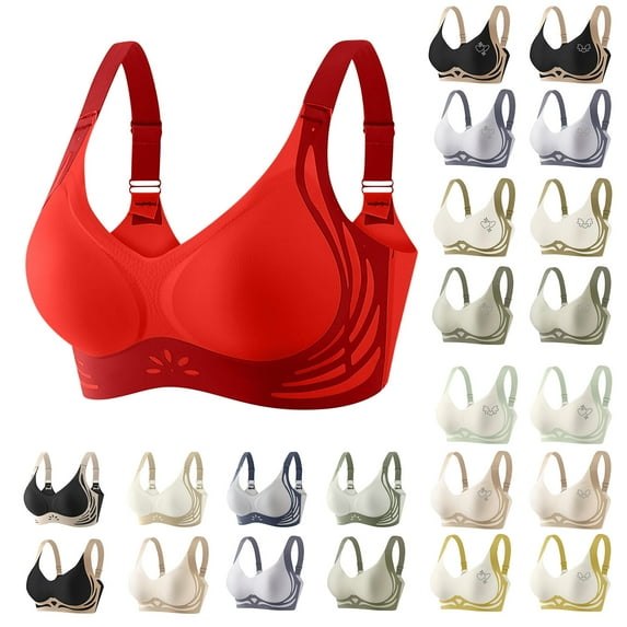 Bovxnpu Summer Bras for Women, Womens Push Up Everyday Bras, Women Fashion Seamless Contrast Sponge Underwear Soft Support Comfortable Breathable Fixed Cup Bra L