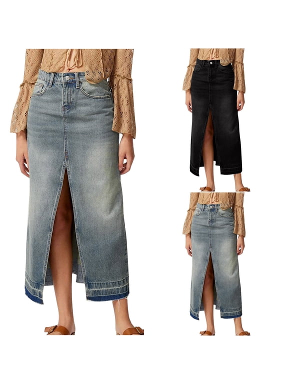 Summer Denim Skirts for Women,Womens Jean Skirt,Women's Classic Vintage Fashion Tight Denim Long Skirt Half Length Skirt