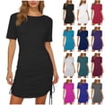 thumbnail image 1 of Bovxnpu Summer Dresses for Women, Short Sleeve T Shirt Dress Casual Mini Dresses, Women's Crewneck Ruched Drawstring Short-Sleeve Mini Dress Multiple Colors, 1 of 8