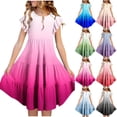 thumbnail image 1 of Bovxnpu Summer Girls Dresses, Girls Short Sleeve Crew Neck Tiered A Line Gradient Spring Summer Kids Dress Girls Midi Dress Sundress, 1 of 9