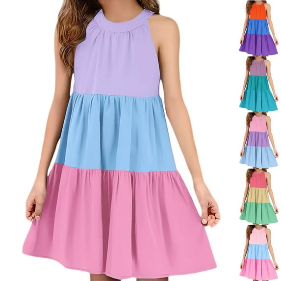 Bovxnpu Summer Girls Dresses, Girls Sundress Sleeveless Spaghetti Strap Summer Casual Sun Dress Girls Midi Dress Sundress