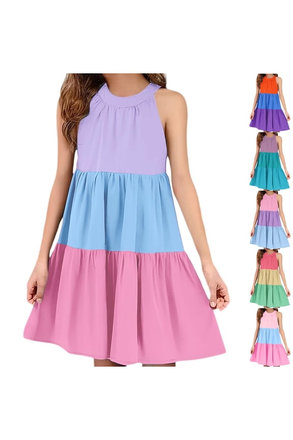 Summer Girls Dresses, Girls Sundress Sleeveless Spaghetti Strap Summer Casual Sun Dress Girls Midi Dress Sundress