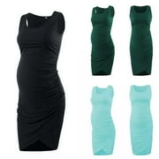 Bovxnpu Summer Maternity Clothes,Maternity Dresses,Pregnant Women's Dress Sexy Sleeveless Round Neck Mid-length Dress Solid Color Buttock Dress